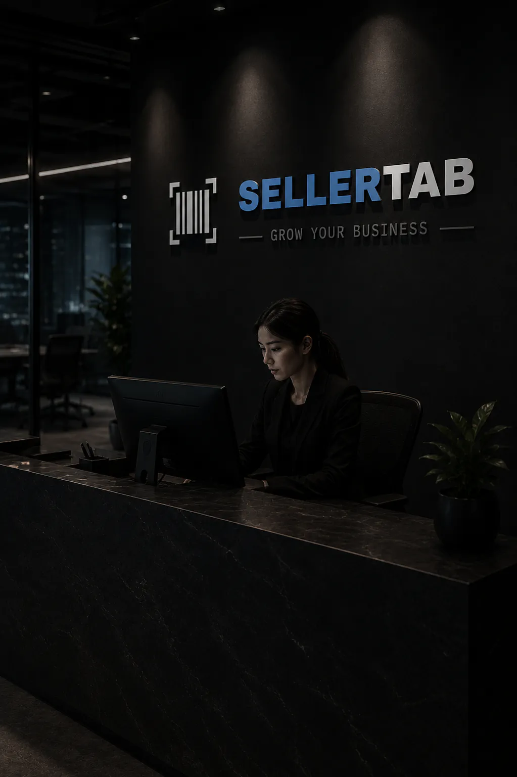 SELLERTAB 香港办公室的接待前台。